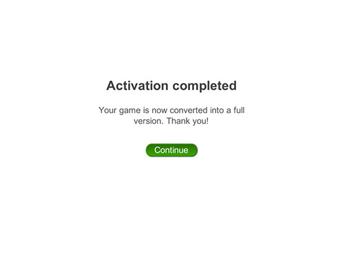 Game activation completed screen